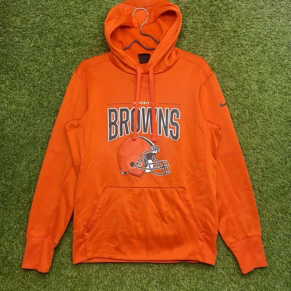 Nike Cleveland Browns Hoodie Mens Small Swoosh NFL Sweatshirt Helmet Orange
